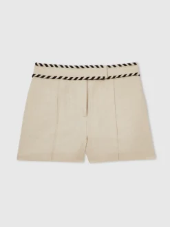 Reiss Neutral Fawn Linen Whipstitch Shorts