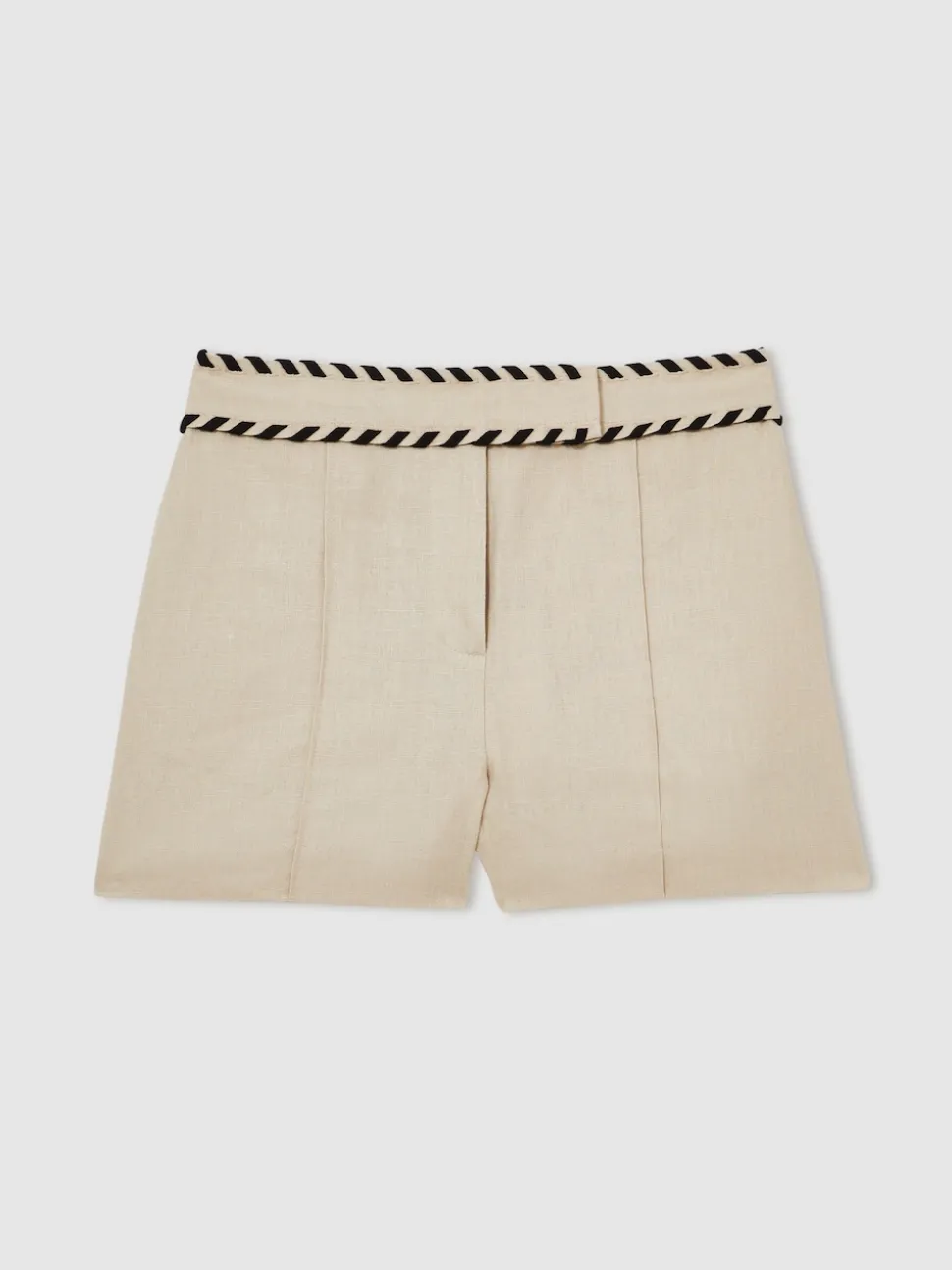 Reiss Neutral Fawn Linen Whipstitch Shorts