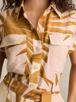 Reiss Neutral Harri Palm Print Belted Playsuit