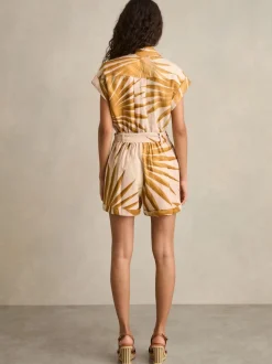 Reiss Neutral Harri Palm Print Belted Playsuit