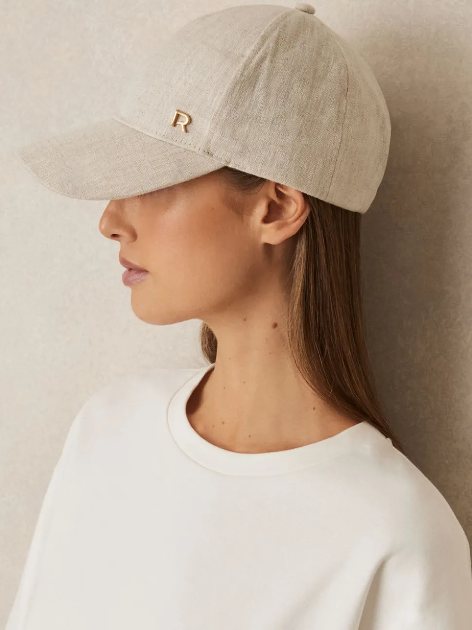 Reiss Neutral Lilly Linen Logo Baseball Cap