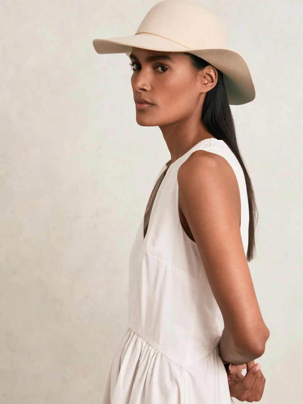 Reiss Neutral Lucy Wool Felted Brim Hat