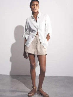 Reiss Neutral Willow Linen-Blend Drawstring Shorts
