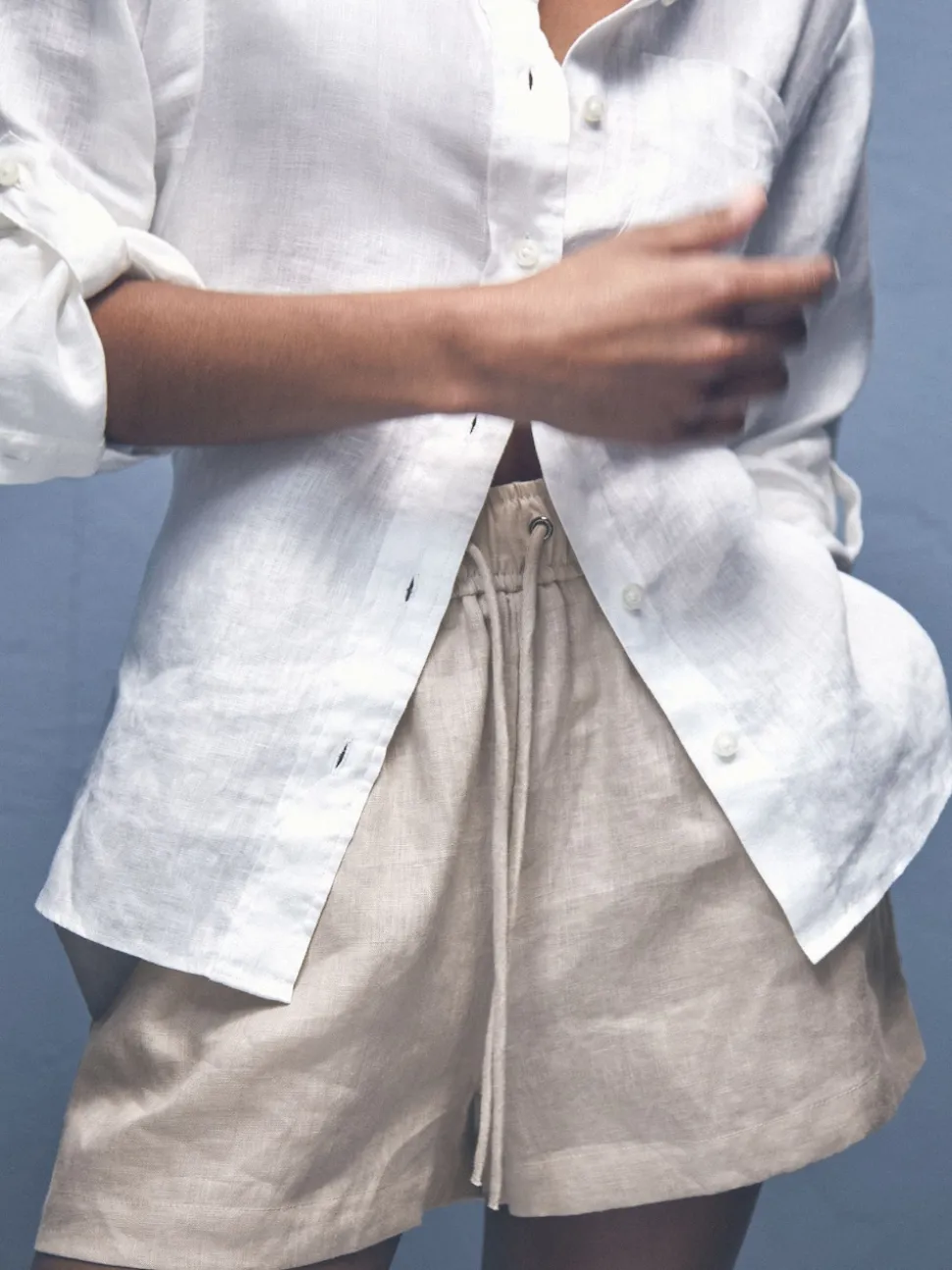Reiss Neutral Willow Linen-Blend Drawstring Shorts