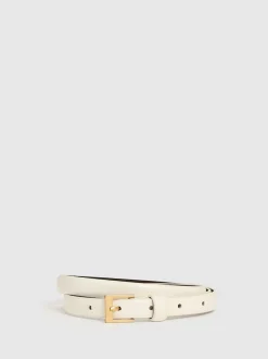 Reiss Off White Holly Thin Leather Belt