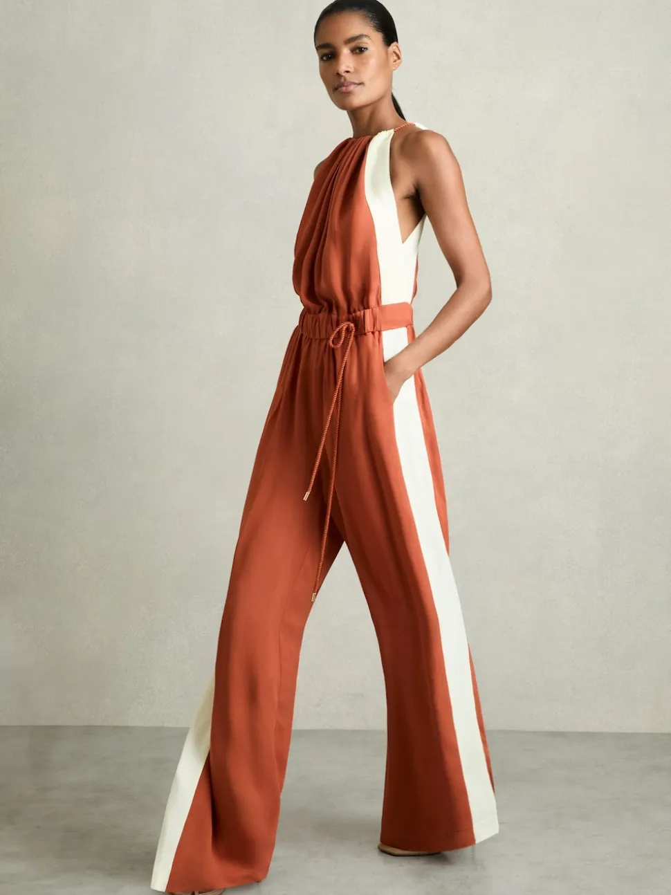 Reiss Orange Inez Colour-Block Rope-Cord Jumpsuit
