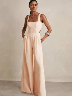 Reiss Pale Pink Dion Wide-Leg Cut-Out Jumpsuit
