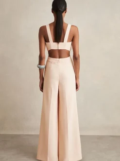 Reiss Pale Pink Dion Wide-Leg Cut-Out Jumpsuit