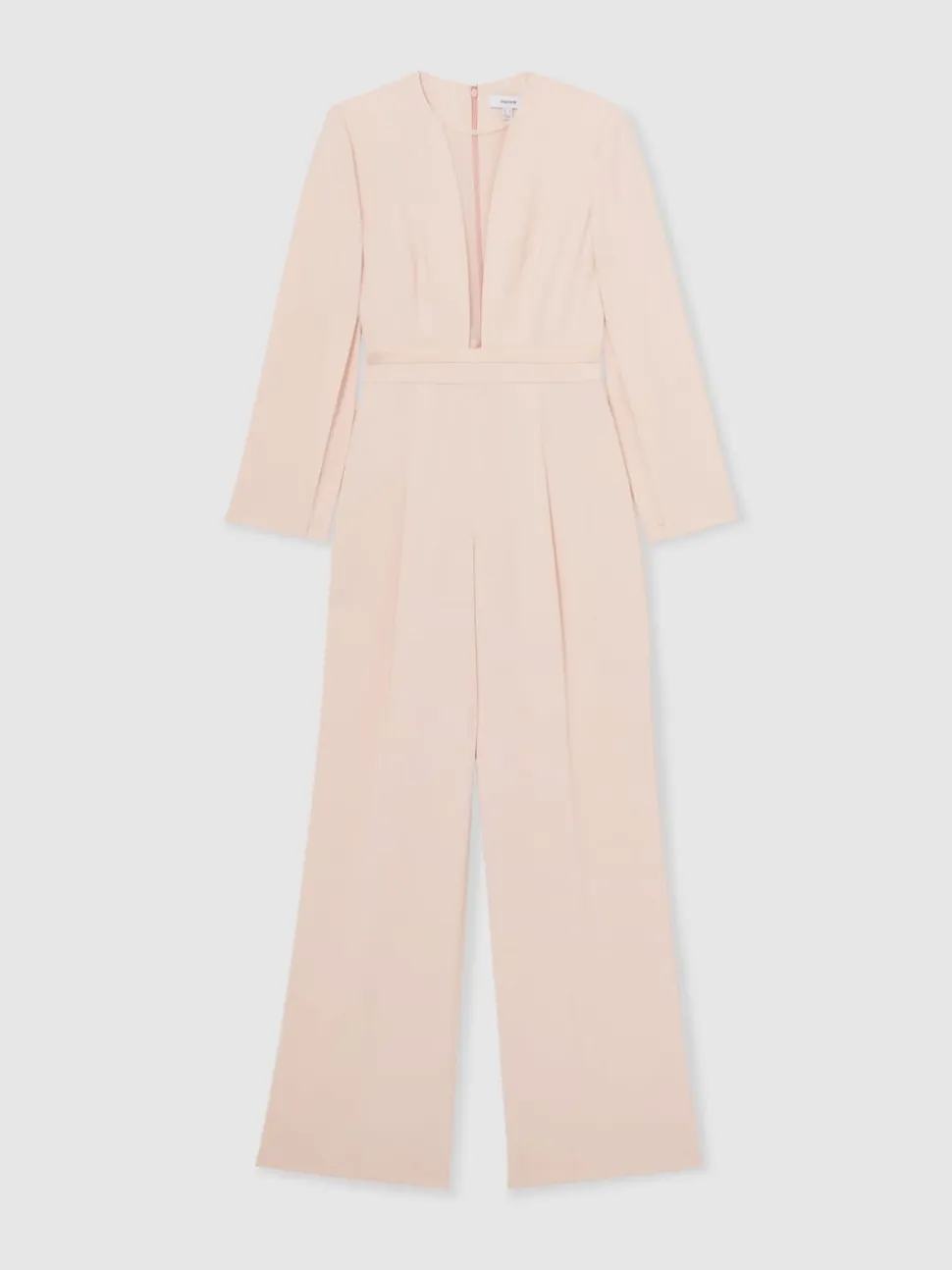Reiss Pale Pink Evora Plunge-Neck Split-Sleeve Jumpsuit