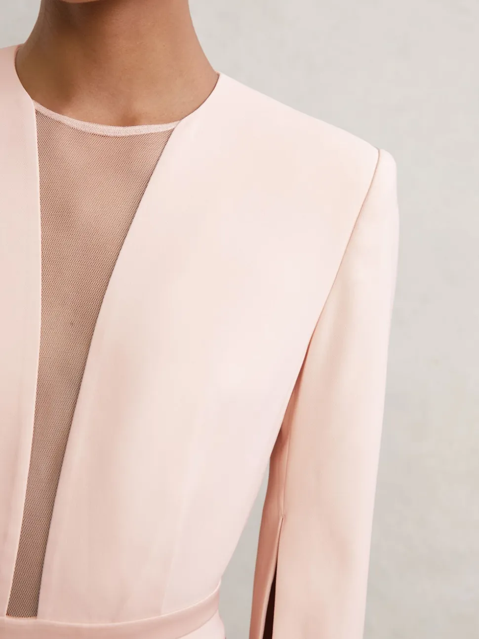 Reiss Pale Pink Evora Plunge-Neck Split-Sleeve Jumpsuit