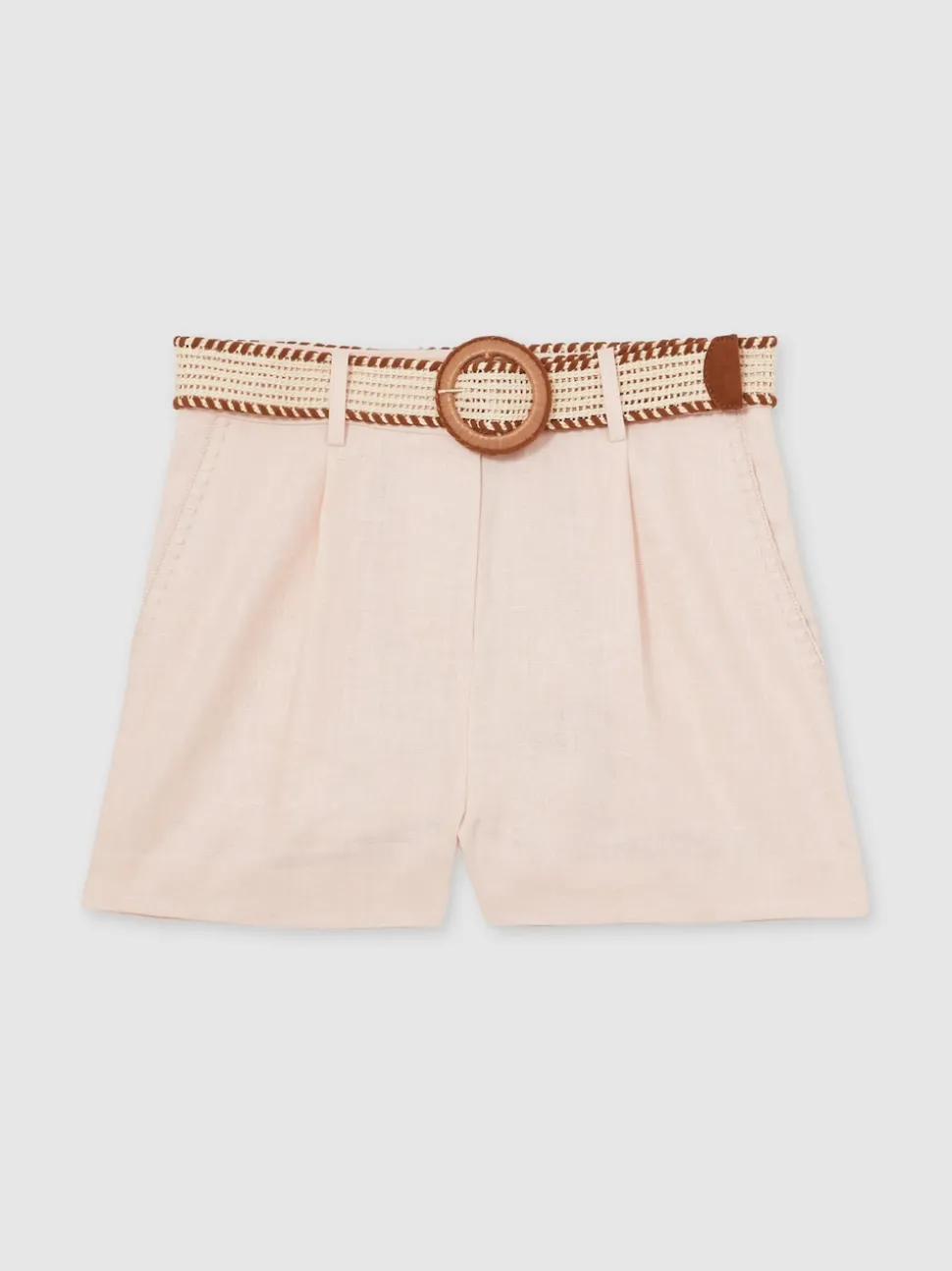 Reiss Pink Beau Linen Pleat-Front Belted Shorts