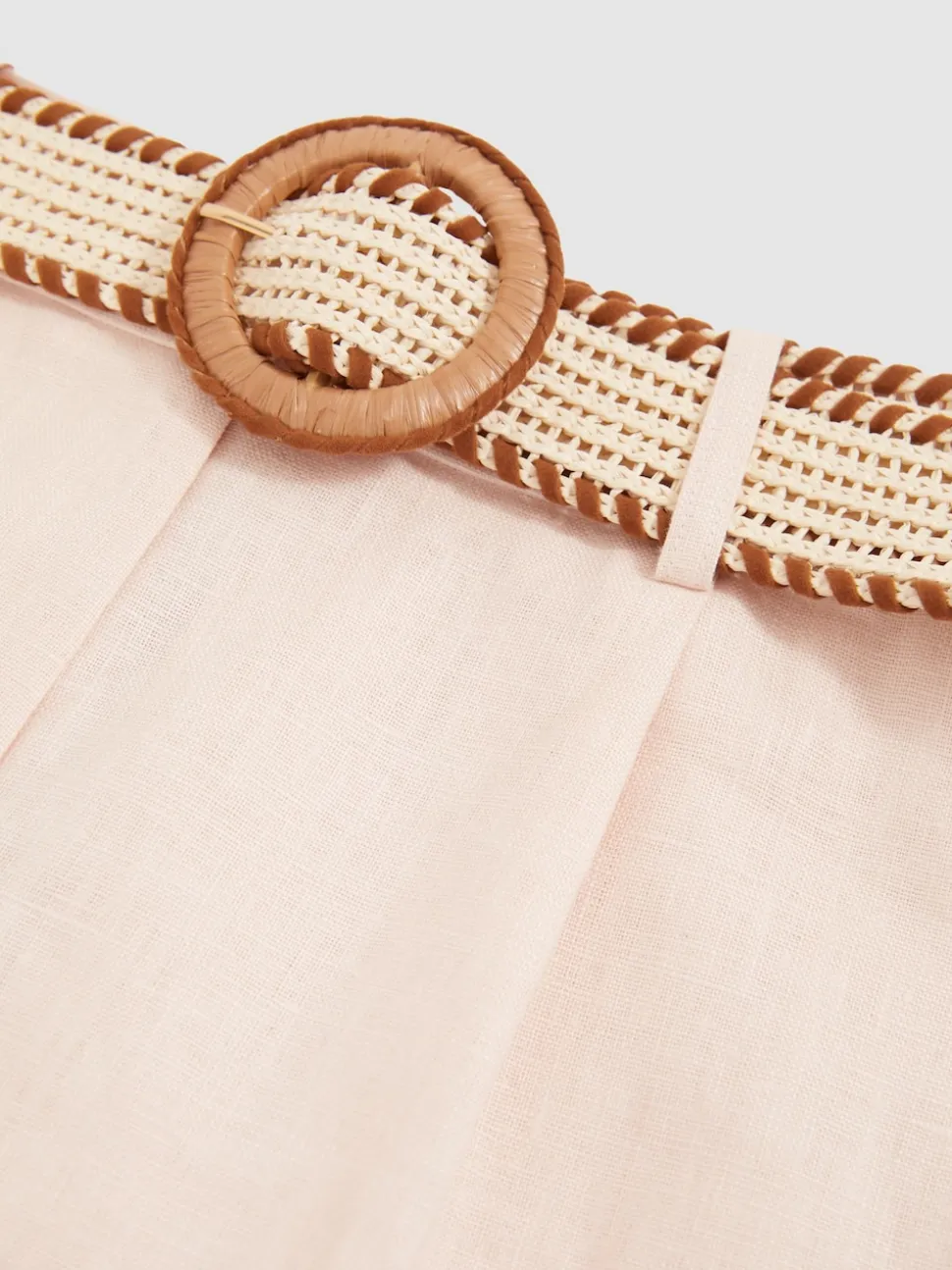 Reiss Pink Beau Linen Pleat-Front Belted Shorts