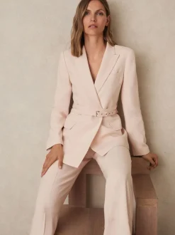Reiss Pink Darcie Single-Breasted Belted Suit Jacket