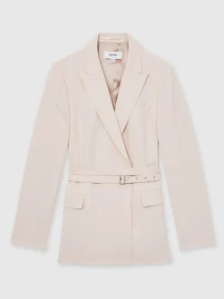 Reiss Pink Darcie Single-Breasted Belted Suit Jacket