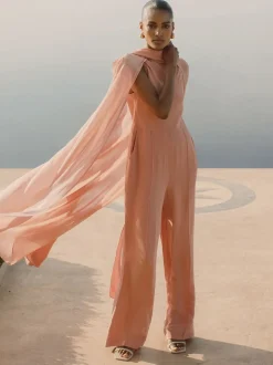 Reiss Pink Farley Wide-Leg Cape Jumpsuit