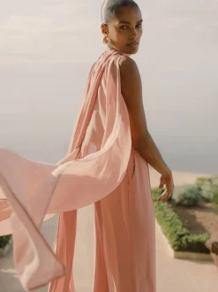 Reiss Pink Farley Wide-Leg Cape Jumpsuit