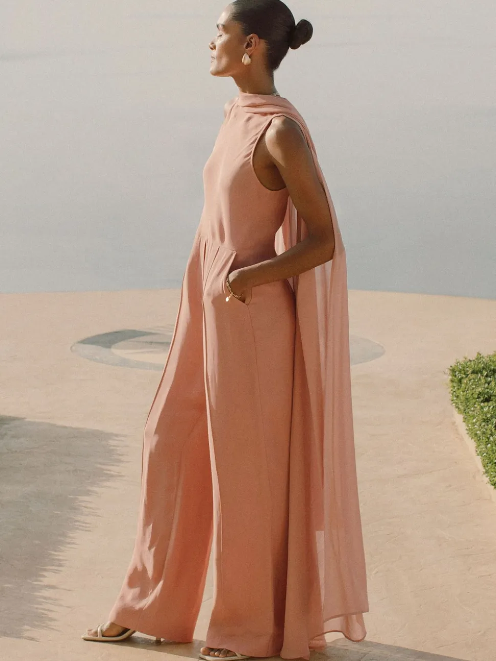Reiss Pink Farley Wide-Leg Cape Jumpsuit