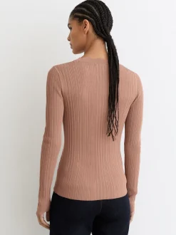 Reiss Pink Vinny Rib-Knit Scallop-Trim Cardigan