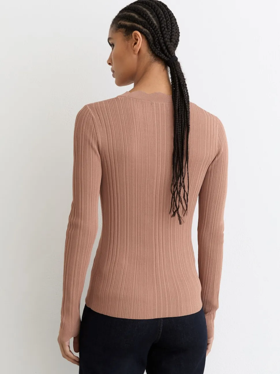 Reiss Pink Vinny Rib-Knit Scallop-Trim Cardigan