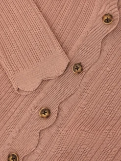 Reiss Pink Vinny Rib-Knit Scallop-Trim Cardigan