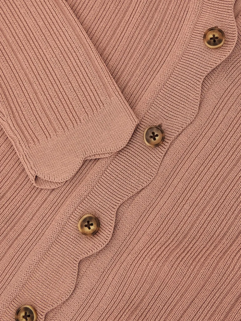 Reiss Pink Vinny Rib-Knit Scallop-Trim Cardigan