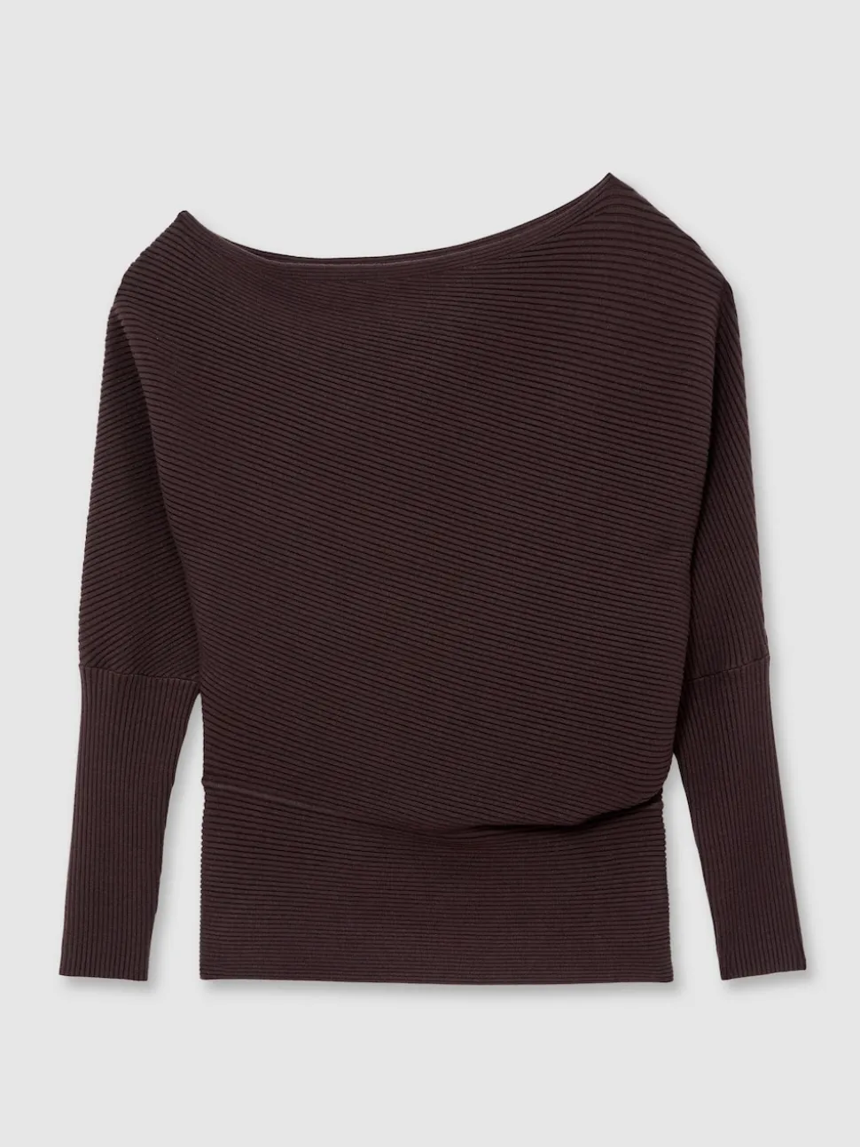 Reiss Plum Lorna Asymmetric Draped Knitted Jumper