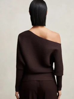 Reiss Plum Lorna Asymmetric Draped Knitted Jumper