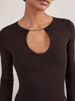 Reiss Plum Tilly Chain-Detail Keyhole Knit Top