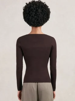 Reiss Plum Tilly Chain-Detail Keyhole Knit Top