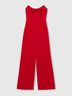 Reiss Red Ayla Structured Strapless Wide-Leg Jumpsuit