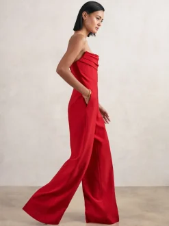 Reiss Red Ayla Structured Strapless Wide-Leg Jumpsuit