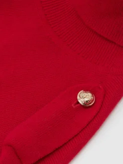 Reiss Red Corrine Wool Epaulette Roll-Neck Jumper