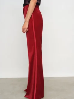 Reiss Red Elia Petite Velvet Tuxedo-Stripe Flared Trousers