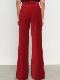Reiss Red Elia Petite Velvet Tuxedo-Stripe Flared Trousers