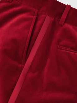 Reiss Red Elia Petite Velvet Tuxedo-Stripe Flared Trousers