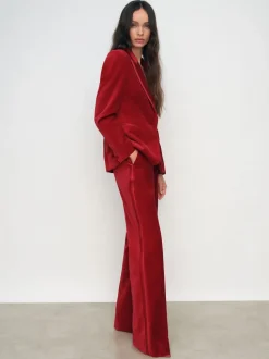 Reiss Red Elia Velvet Tuxedo-Stripe Flared Trousers