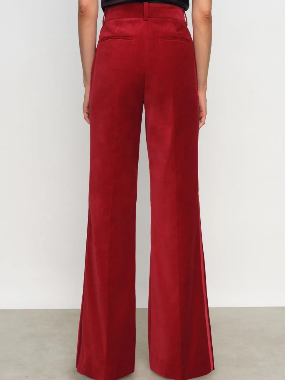 Reiss Red Elia Velvet Tuxedo-Stripe Flared Trousers