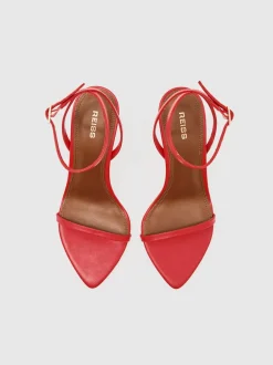 Reiss Red Leather Charlotte Strappy Stiletto Sandals
