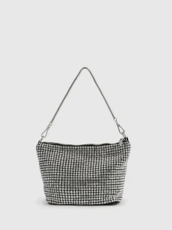 Reiss Silver Leah Crystal Bracelet Pouch Bag