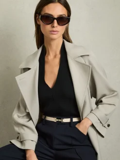 Reiss Stone Hayley Leather Square Hinge Belt