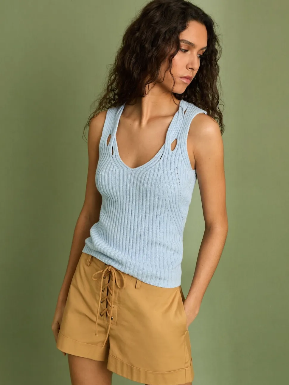 Reiss Tan Clement Cotton Lace-up Shorts