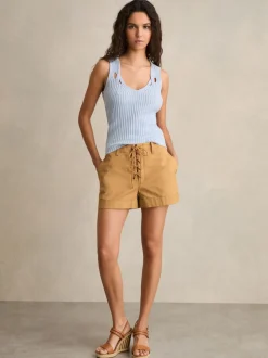 Reiss Tan Clement Cotton Lace-up Shorts