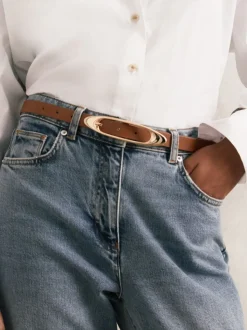 Reiss Tan Evelina Leather Oval-Buckle Belt