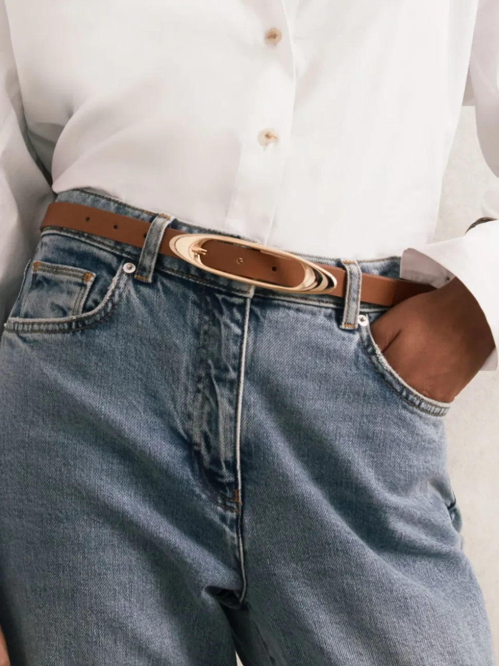 Reiss Tan Evelina Leather Oval-Buckle Belt
