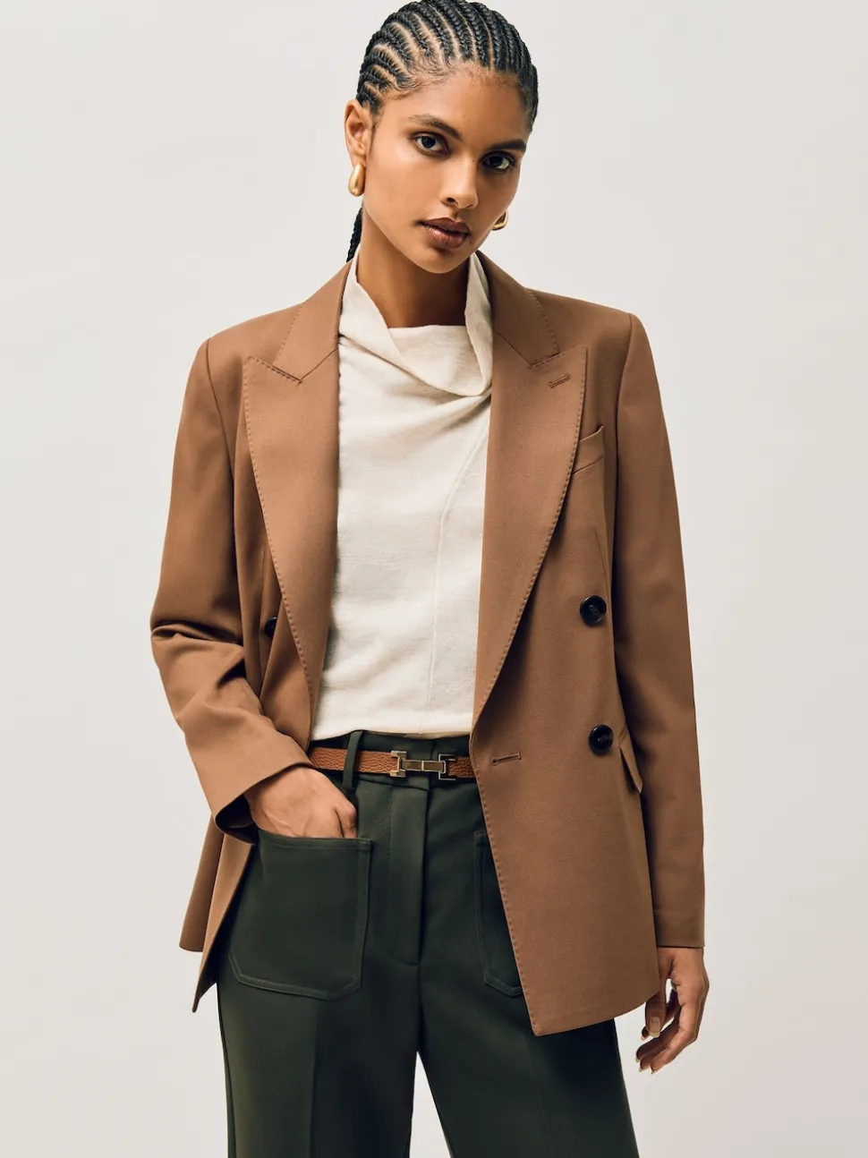 Reiss Tan Hayley Leather Square Hinge Belt