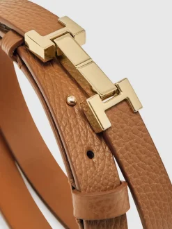 Reiss Tan Hayley Leather Square Hinge Belt