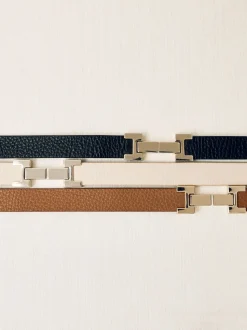 Reiss Tan Hayley Leather Square Hinge Belt
