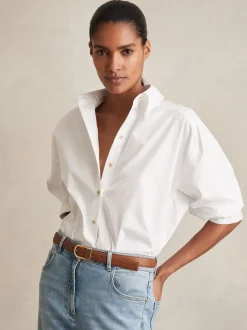 Reiss Tan Hazel Leather Curved-Buckle Belt