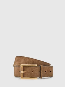 Reiss Tan Rosie Suede Square Roller Buckle Belt