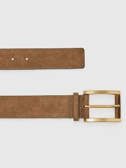 Reiss Tan Rosie Suede Square Roller Buckle Belt